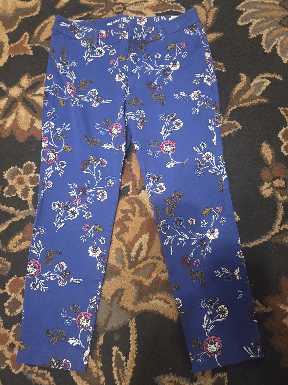Blue Floral Stretch Ankle Pants